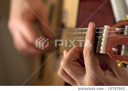 The musician plays a guitar 10797842