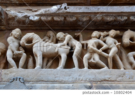 World Heritage Sites in Khajuraho Mituna Standing on the Basis of Lakshmana Temple 10802404