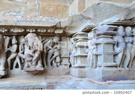 Mituna of the Lakshmana temple of Khajuraho · Tenchies and Ganesha God's relief 10802407