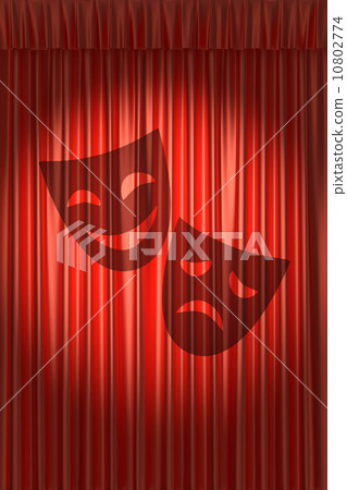 Red theater curtain with shadow of two masks Red theater curtain with shadow of two masks 10802774