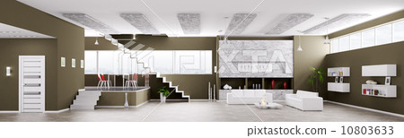 Interior of modern apartment panorama 3d render Interior of modern apartment panorama 3d render 10803633