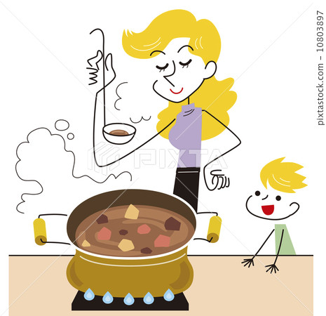 Parent and child making curry 10803897