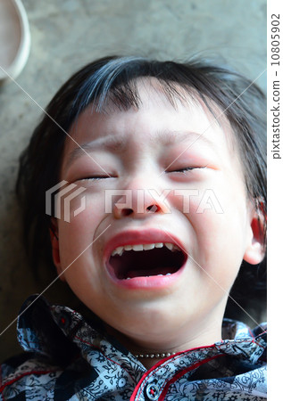 Kid crying, focus on his tear, added a bit of grain, black and white 10805902