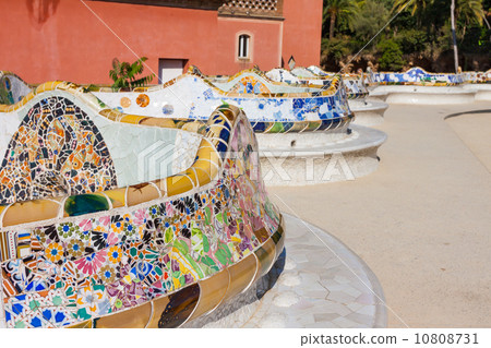Detail closeup of mosaic in Park Guell, Barcelona Detail closeup of mosaic in Park Guell, Barcelona 10808731