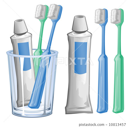 Toothbrush and toothpaste in a glass 10813457