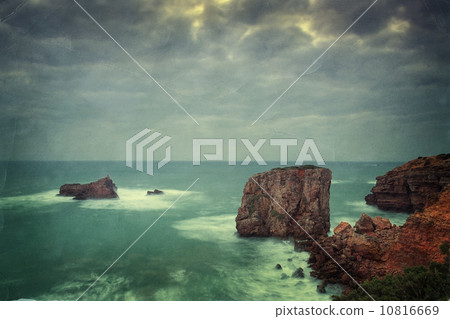 Seascape in dramatic colors. Postcard in the texture. 10816669