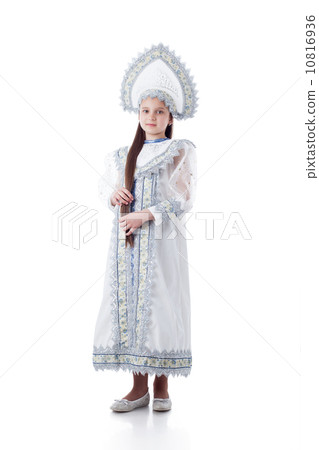Cute girl posing in luxurious dress with kokoshnik 10816936