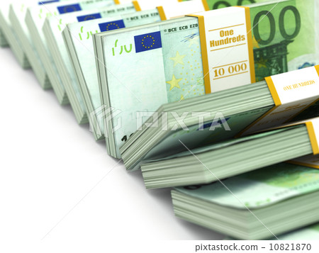 Row of packs of euro. Lots of cash money. 10821870