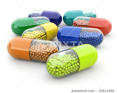 Pills and drugs on white isolated bacground. Medical concept. 10821888