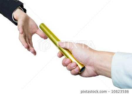 businessman  send golden boton to another one 10823586