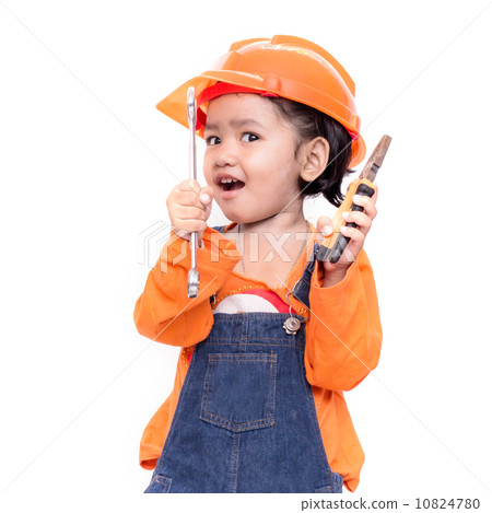Asian Engineer baby with tools in hand 10824780