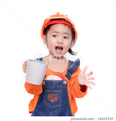 Asian Engineer baby girl holding the white mug 10824797