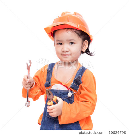 Asian Engineer baby with tools in hand 10824798