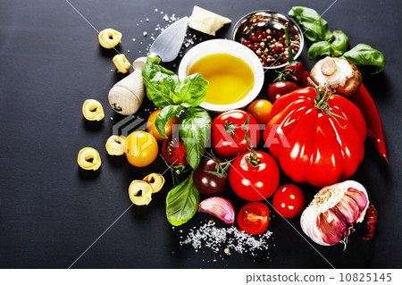 Italian ingredients - pasta, vegetables, spices, cheese Italian ingredients - pasta, vegetables, spices, cheese 10825145