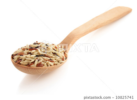 rice in wooden spoon on white 10825741