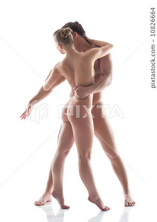 Athletic people posing nude, isolated on white 10826664