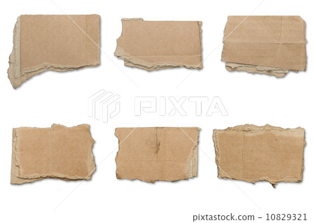 collection of ripped  brown pieces of cardboard, shadows, isolat 10829321