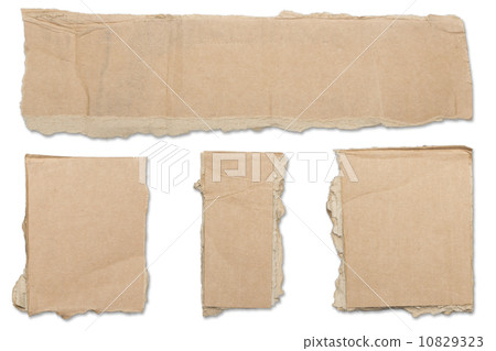collection of ripped  brown pieces of cardboard, shadows, isolat 10829323