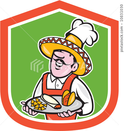 Mexican Chef Cook Shield Cartoon 10831030
