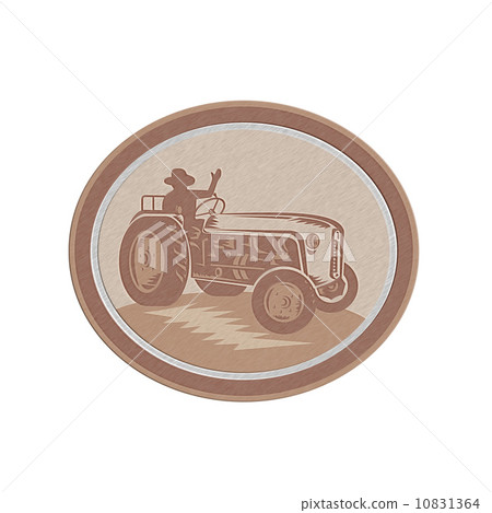 Metallic Vintage Farm Tractor Driver Waving... - Stock Illustration ...