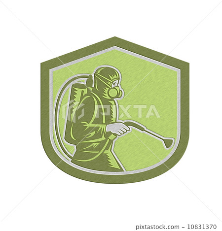 Metallic Pest Control Exterminator Spraying Shield Retro 10831370