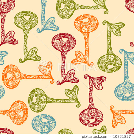 Vector Seamless Pattern with Bright Hand Drawn Keys 10831837
