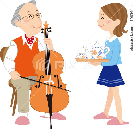祖父和孫子的愛好音樂表演 10834444