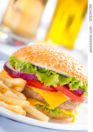 Fast food eat. Burger and French Fries on the plate. Fast food eat. Burger and French Fries on the plate. 10834789