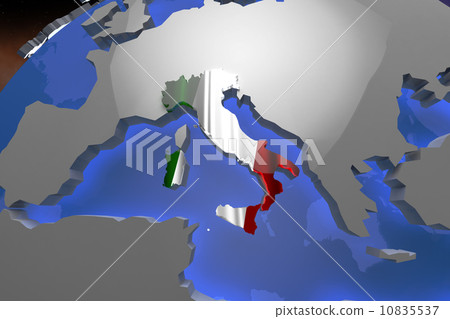 Italy on Earth Map with Flag Design Italy on Earth Map with Flag Design 10835537