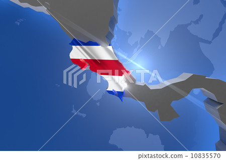 Costa Rica on Earth Map with Flag Design 10835570