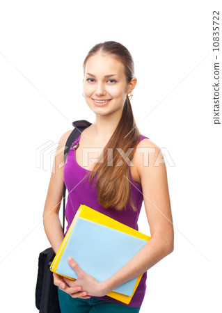 pretty young smiling student girl with books and bag 10835722