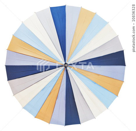 top view of open striped multicolored umbrella 10836328