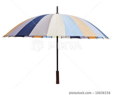 side view of open striped multicolored umbrella side view of open striped multicolored umbrella 10836338