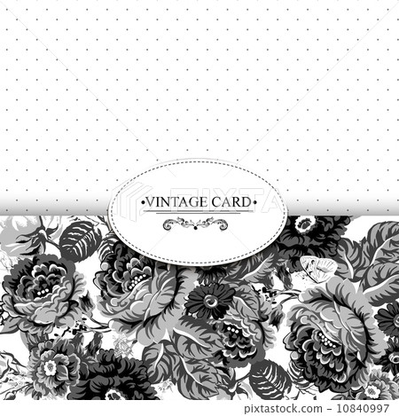 Monochrome Vintage Floral Card with Roses Monochrome Vintage Floral Card with Roses 10840997