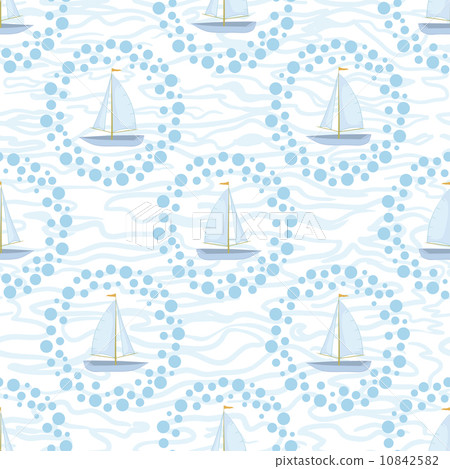Seamless background, sailboats and waves Seamless background, sailboats and waves 10842582