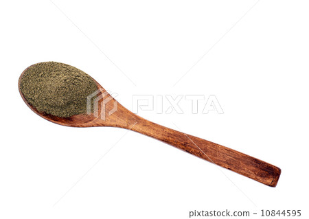 Pepper in Wooden Spoon Isolated on White Background 10844595