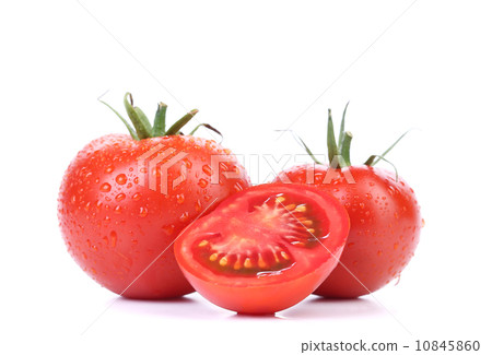 Two red ripe tomatoes and slice isolated Two red ripe tomatoes and slice isolated 10845860