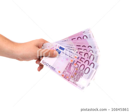 Five hundred bills in hand. 10845861