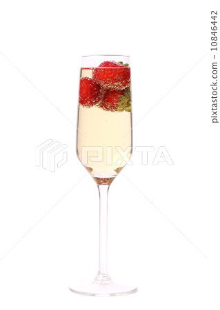 Glass of sparkling wine and strawberry. Glass of sparkling wine and strawberry. 10846442