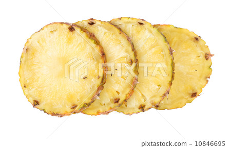 Row sliced pineapple on a white background. Row sliced pineapple on a white background. 10846695