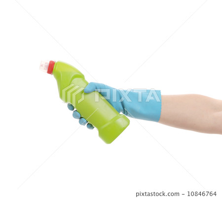 Hand in glove holding green bottle Hand in glove holding green bottle 10846764