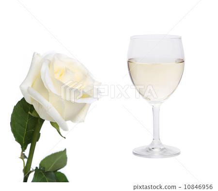 White collage. Rose and glass of wine. 10846956