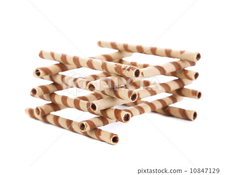 Waffle rolls with chocolate cream. Waffle rolls with chocolate cream. 10847129