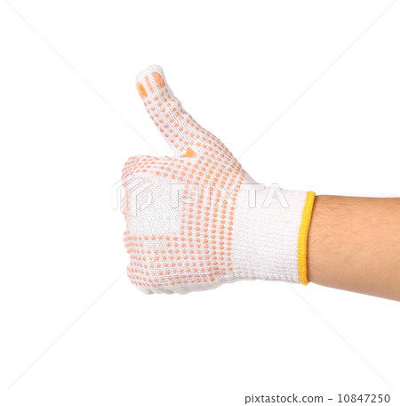 Thumbs up with a white and red garden glove Thumbs up with a white and red garden glove 10847250
