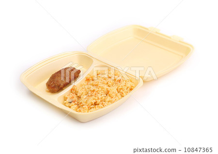 meat rissoles with rice in food container 10847365