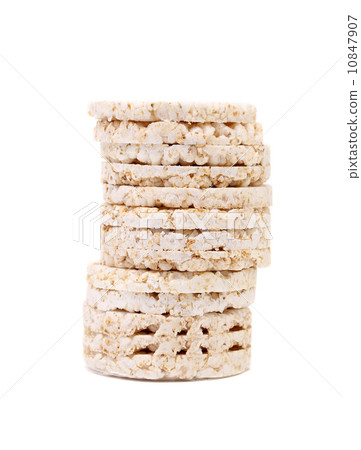 Stack of puffed rice snack. 10847907