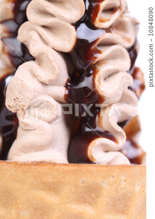Ice cream with chocolate topping. Close up. Ice cream with chocolate topping. Close up. 10848090