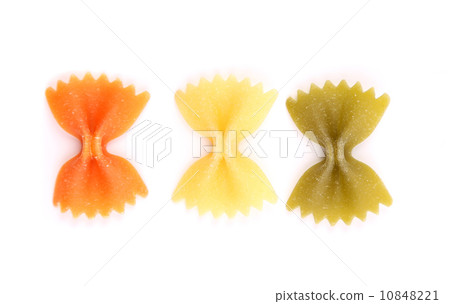 Farfalle pasta, isolated, three colors. 10848221