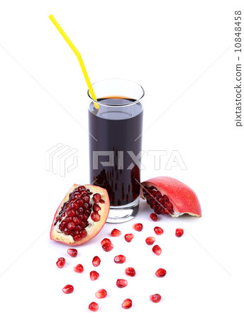 Juice and slice pomegranate on white background. Juice and slice pomegranate on white background. 10848458