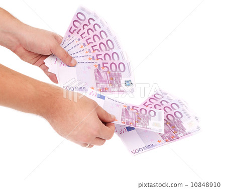 Hands counting euro bills. 10848910